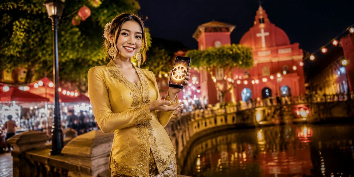Pengguna berbaju kebaya di Melaka menikmati permainan roulette kasino langsung melalui platform mudah alih 737
