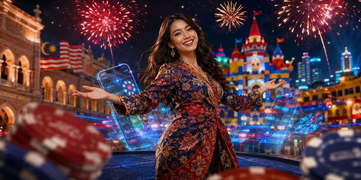 Pengguna Malaysia dalam pakaian batik menikmati pengalaman pertaruhan bola sepak dalam talian yang meriah
